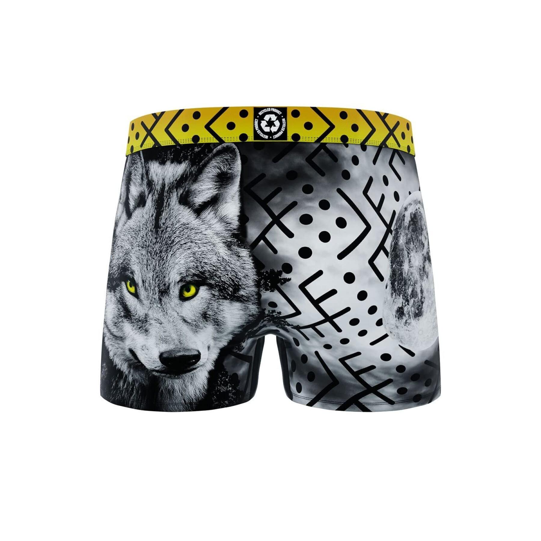 Boxershorts aus recyceltem Polyester mit Aufdruck wilde Tiere Wolf Kind Freegun