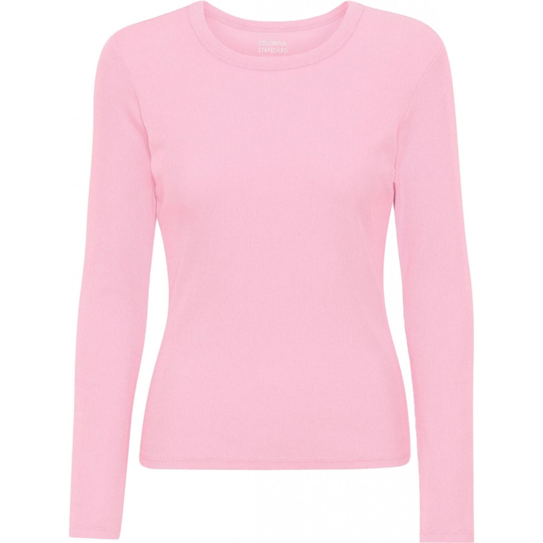 Geripptes T-Shirt mit langen Ärmeln, Frau Colorful Standard Organic flamingo pink