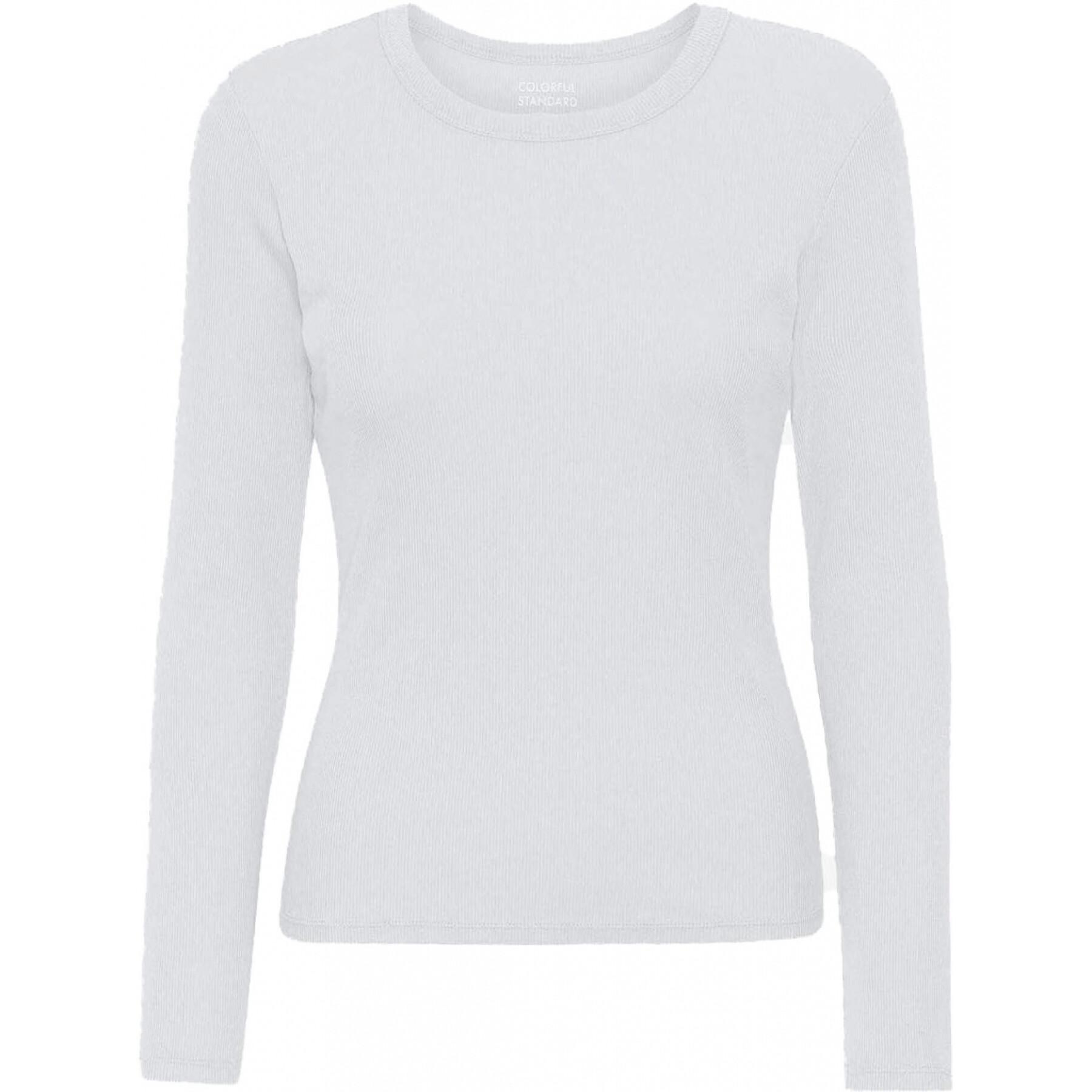 Geripptes T-Shirt mit langen Ärmeln, Frau Colorful Standard Organic optical white