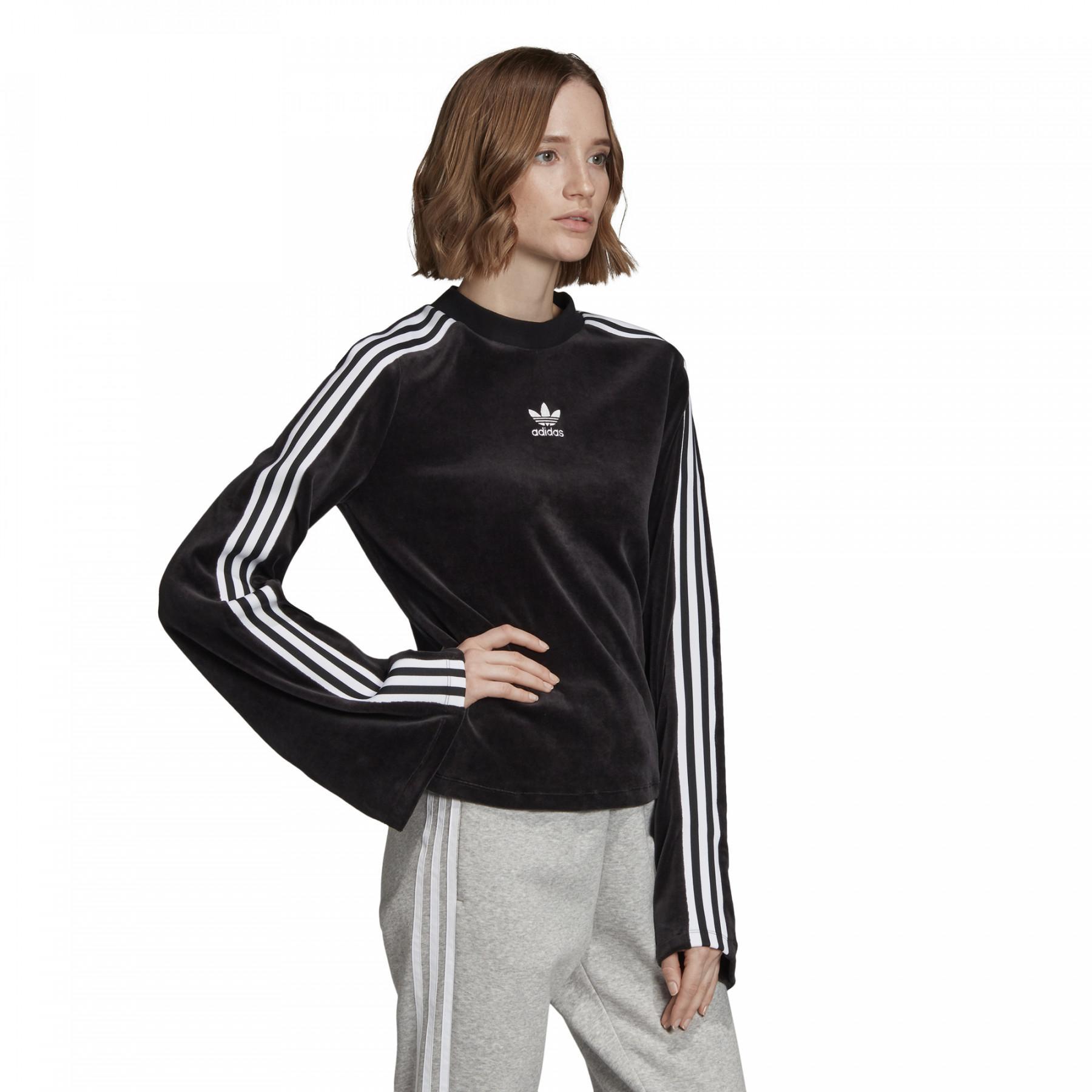 adidas Damen Sweatshirt mit ausgestellten Ärmeln Velours