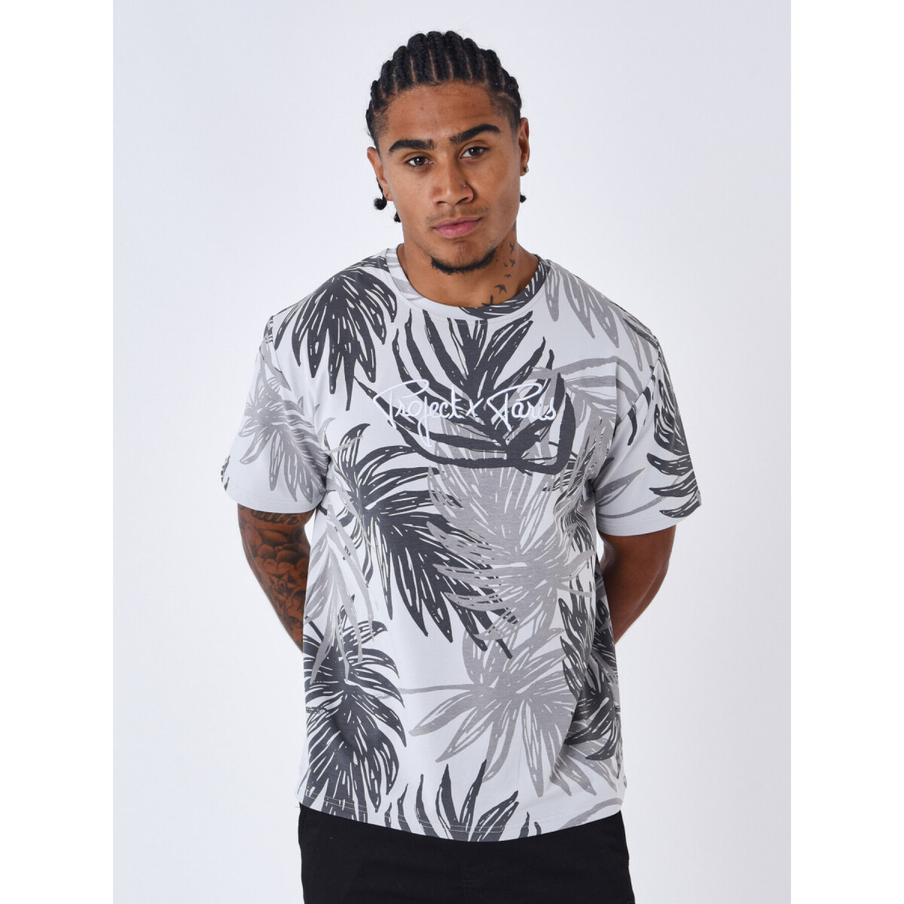 T-Shirt mit Allover-Muster Palmenblätter Project X Paris