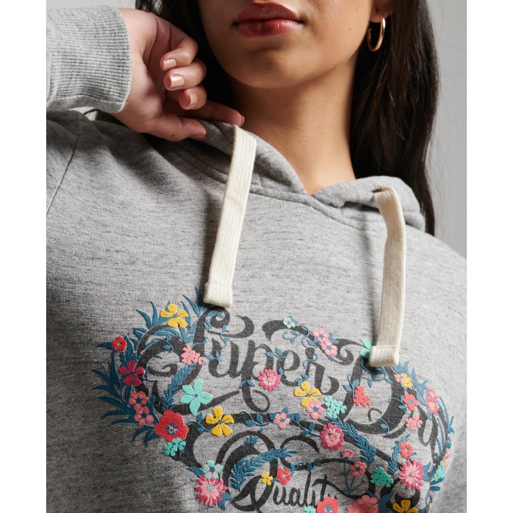 Sweatshirt Kapuzenpullover mit Blumenmuster und Aufschrift Frau Superdry