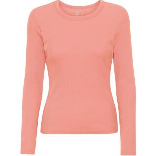 Geripptes T-Shirt mit langen Ärmeln, Frau Colorful Standard Organic bright coral