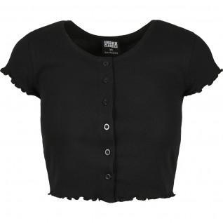 Damen-T-Shirt Urban Classics cropped button up rib
