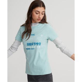 Damen-T-Shirt aus Bio-Baumwolle mit Kontur Superdry Premium Goods Label